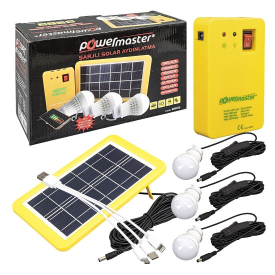 POWERMASTER PM-8905 GÜNEŞ PANELLİ 3 LAMBALI POWERBANK ÖZELLİKLİ ÇOK AMAÇLI ŞARJLI SOLAR AYDINLATMA resmi