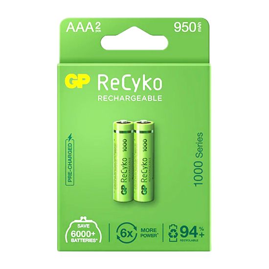 GP RECYKO 950 MAH R03 AAA ŞARJLI 2Lİ PİL GP100AAAHCE-2EB2 (GPRHC103E000) resmi