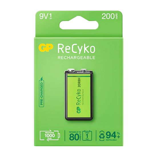 GP RECYKO 9 VOLT - 200 MAH NI-MH ŞARJLI PİL GP20R8H-2E1-(GPRHV208R075) resmi