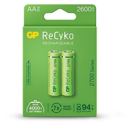 GP 2600 MAH R6 AA KALEM ŞARJLI PİL 2Lİ BLS PAKET RECYKO YEŞİL resmi