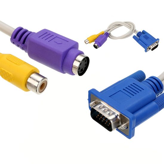 VGA 15 PIN ERKEK  / 1 RCA DİŞİ+MINI DIN DİŞİ 10 CM KABLO resmi