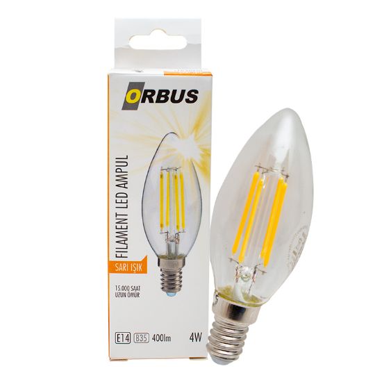 ORBUS ORB-BC3 FILAMENT BULB B35 E14 4 WATT 400 LÜMEN SARI LED AMPÜL resmi