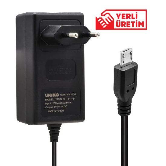 WEKO 5 VOLT - 3 AMPER MICRO USB UÇLU YERLİ ÜRETİM PRİZ TİPİ ADAPTÖR resmi