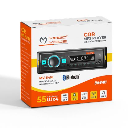 MAGICVOICE MV-5416 ÇİFT USB/SD/FM/AUX/BLUETOOTH KUMANDALI MEKANİKSİZ OTO TEYP 4X55 WATT resmi