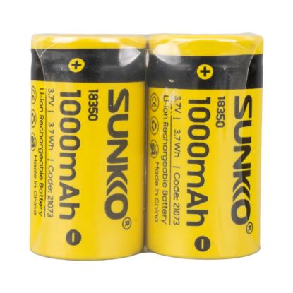 SUNKKO 3.7 VOLT 1000 MAH 18350 ŞARJ EDİLEBİLİR PİL (2Lİ PAKET) resmi