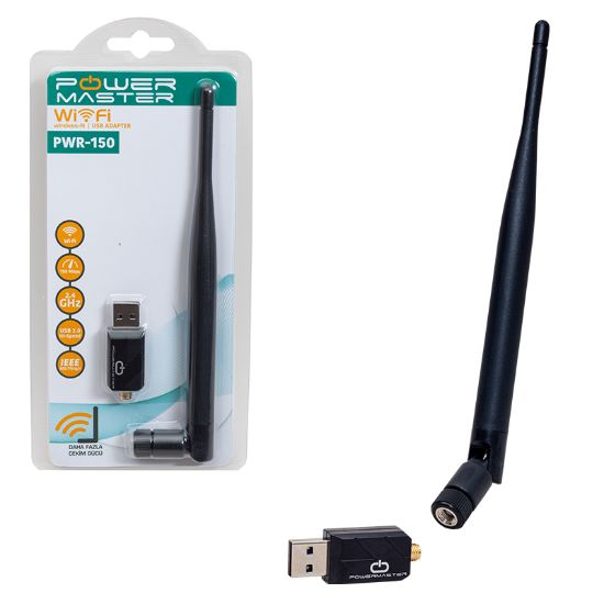 POWERMASTER PWR-150 150 MBPS 7601 İŞLEMCİLİ USB KABLOSUZ ANTENLİ WİFİ ADAPTÖR CDLİ resmi