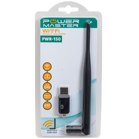 POWERMASTER PWR-150 150 MBPS 7601 İŞLEMCİLİ USB KABLOSUZ ANTENLİ WİFİ ADAPTÖR CDLİ resmi