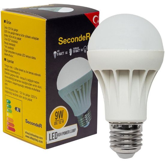 SECONDER E27 9 WATT - 12 VOLT BEYAZ LED SOLAR AMPUL resmi