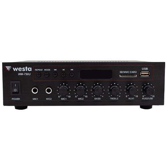 WESTA WM-750U 80W MİNİ 100V/70V/4-16 OHM USB/SD/BLUETOOTH/ UK-2 MİK GİRİŞ TRAFOLU ANFİ resmi