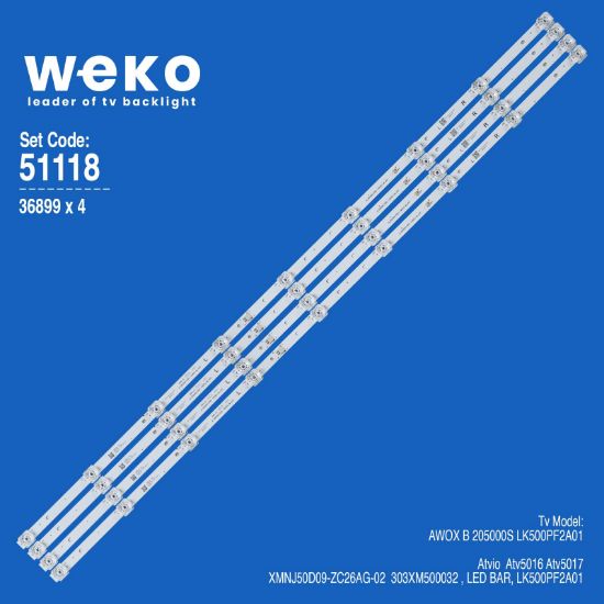 WKSET-6118 36899X4 XMNJ50D09-ZC26AG-02 9S1P   303XM500032 4 ADET LED BAR resmi