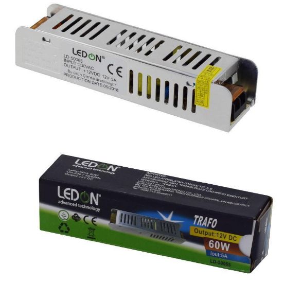 LEDON LD-50065 12 VOLT - 5 AMPER SLIM METAL KASA ADAPTÖR (158*40*30) resmi