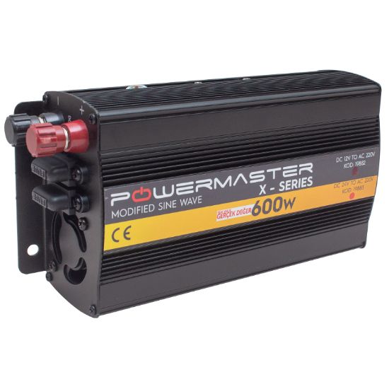 POWERMASTER PWR600-12 TEK DİJİTAL EKRAN 12 VOLT - 600 WATT MODIFIED SINUS WAVE INVERTER resmi