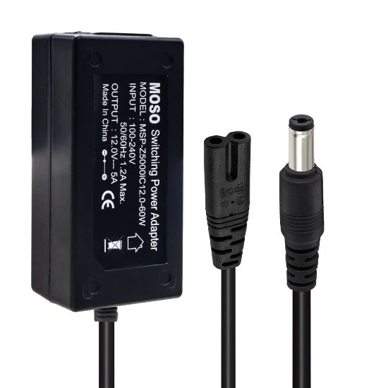 MOSO MSP-Z50000IC12.0-60W SİYAH 12 VOLT - 5 AMPER 60 WATT 5.5*2.5 UÇLU PLASTİK KASA MASAÜSTÜ ADAPTÖR KUTUSUZ resmi