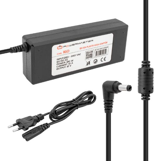 POWERMASTER PM-160 12 VOLT - 10 AMPER - 120 WATT 5.5*2.5 L UÇLU PLASTİK KASA MASAÜSTÜ ADAPTÖR resmi