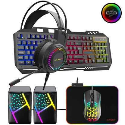 XASER XS-KB855CM 5IN1 Rainbow Aydınlatmalı USB Gaming Combo Q Klavye +Kulaklık + Mouse + Mousepad+Hoparlör resmi