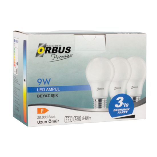 ORBUS ORB/L9W 3LÜ PAKET 9 WATT BEYAZ LED AMPUL resmi