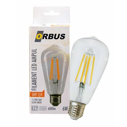 ORBUS ORB-STC6W FILAMENT BULB ST64 E27 6 WATT 600 LÜMEN SARI LED AMPÜL resmi