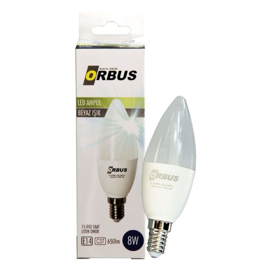 ORBUS ORB-8W C37 E14 8 WATT 650 LÜMEN BEYAZ TASARRUFLU AMPÜL resmi