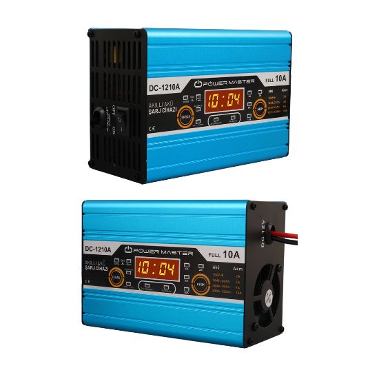 POWERMASTER DC-1210A 12 VOLT MAX 10 AMPER DİGİTAL EKRANLI AKILLI AKÜ ŞARJ CİHAZI resmi
