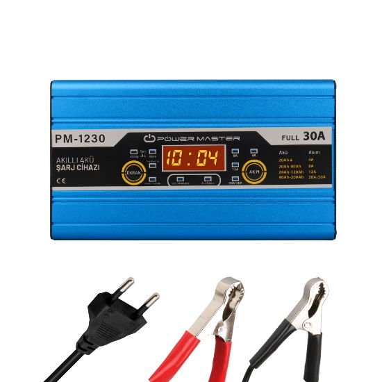 POWERMASTER PM-1230 12 VOLT MAX 30 AMPER LCD EKRANLI AKÜ ŞARJ CİHAZI resmi