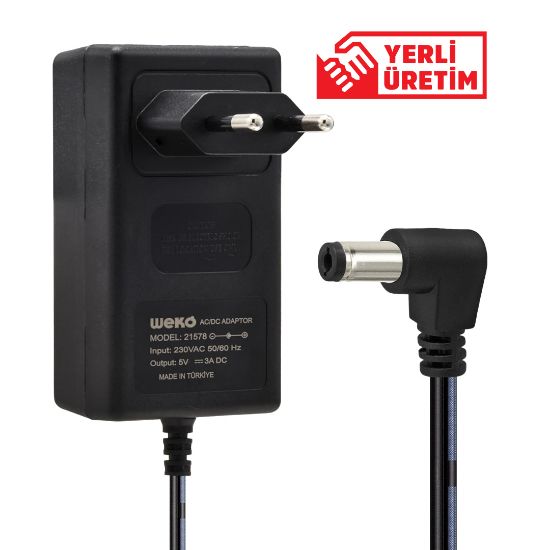 WEKO 5 VOLT - 3 AMPER 5.5*2.5 UÇLU YERLİ ÜRETİM PLASTİK KASA PRİZ TİPİ ADAPTÖR resmi