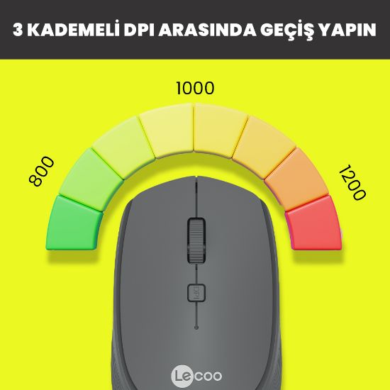 LENOVO LECOO WS202-G GRİ USB KABLOSUZ MOUSE resmi