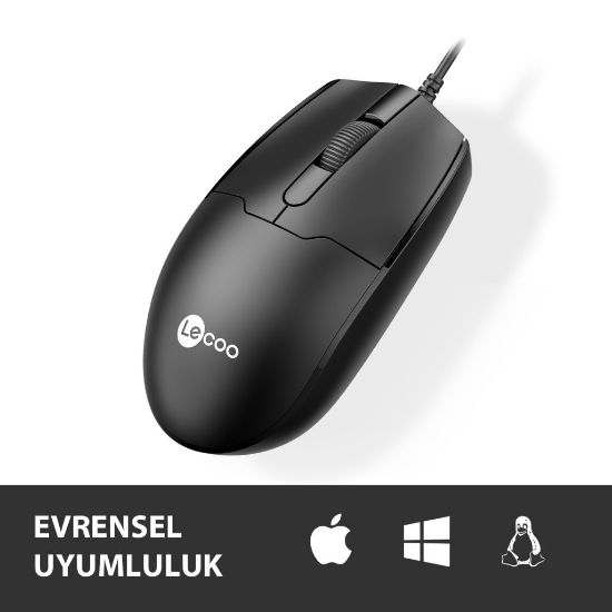 LENOVO LECOO MS101 SİYAH USB KABLOLU MOUSE resmi