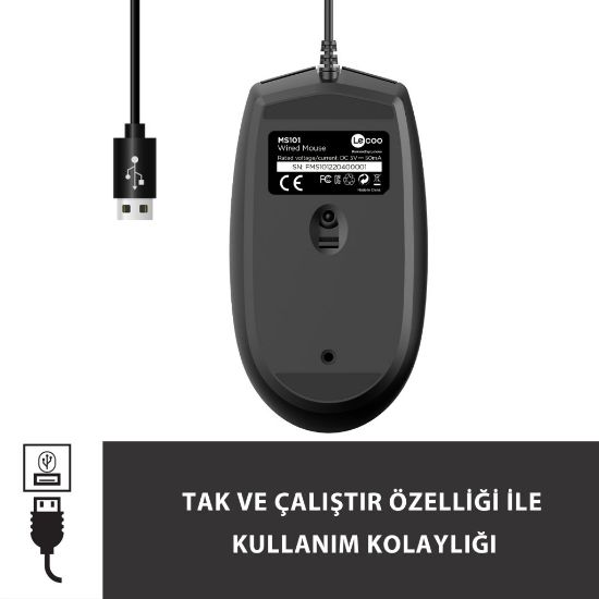 LENOVO LECOO MS101 SİYAH USB KABLOLU MOUSE resmi