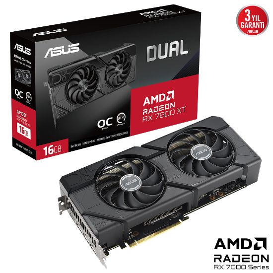 ASUS DUAL-RX7800XT-O16G RX 7800 XT 16GB GDDR6 HDMI 3XDP 256BİT resmi