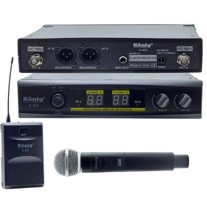 KÖNİG K-402 UHF/SABİT- ÇİFT KANAL 1 EL + 1 YAKA TELSİZ MİKROFON resmi