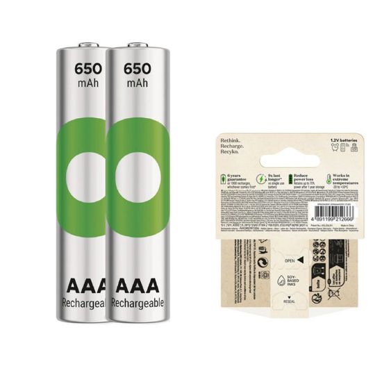 GP RECYKO 650 MAH R03 AAA ŞARJLI 2Lİ İNCE KALEM PİL GP65AAAHCE-2EB2 (GPRHCH63E000) resmi