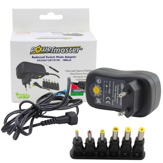 POWERMASTER PM-7215 3 VOLT - 12 VOLT - 1 AMPER 30W AYARLI SWITCH MODE ADAPTÖR resmi