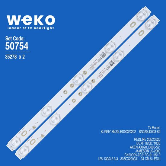 WKSET-5754 35278 CX20D05-ZC21FG-01 5S1P - 125-130/3.2-3.3 - 303CX200031 2 ADET LED BAR resmi