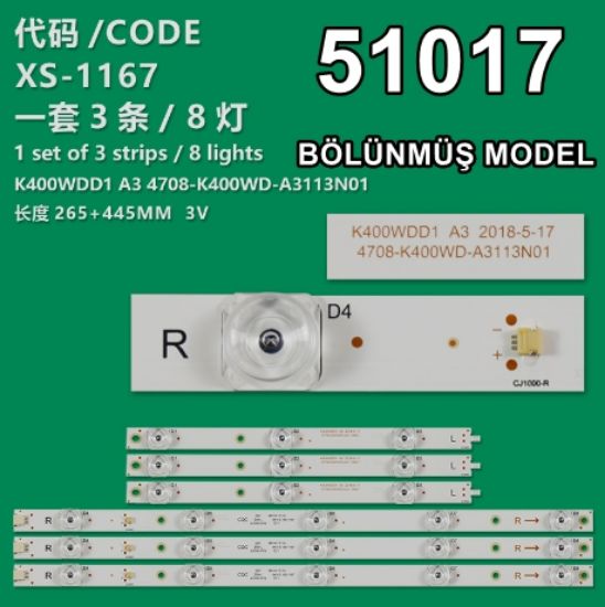 WKSET-6017 36822X3 K400WDD1 MİNİ A1 4708-K400WD-A1113N01 3 ADET LED BAR resmi