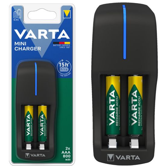 VARTA 57646 MİNİ CHARGER PİL ŞARJ CİHAZI + 2 ADET 800MAH AAA ŞARJ EDİLEBİLİR PİL resmi