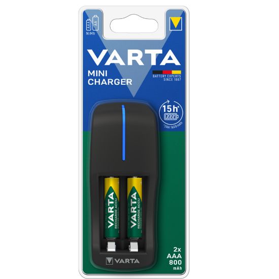 VARTA 57646 MİNİ CHARGER PİL ŞARJ CİHAZI + 2 ADET 800MAH AAA ŞARJ EDİLEBİLİR PİL resmi