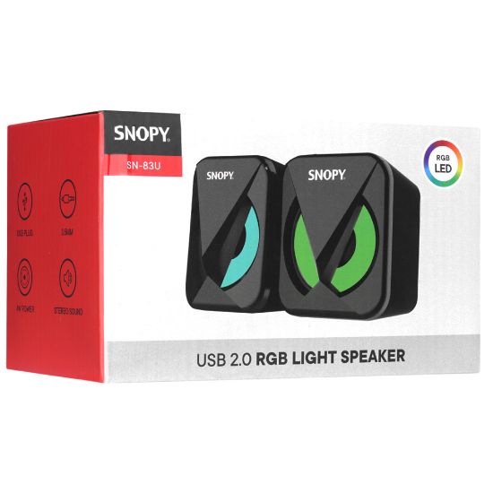 SNOPY SN-83U LED IŞIKLI 2W*2CH SİYAH USB 2.0 RGB IŞIKLI GAMİNG 1+1 MİNİ SPEAKER HOPARLÖR resmi