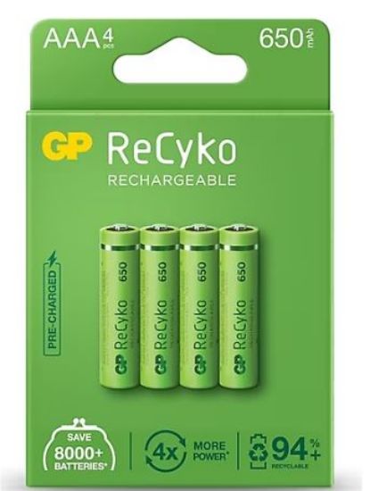 GP RECYKO 650 MAH R03 AAA ŞARJLI 4LÜ İNCE KALEM PİL GP65AAAHCER21-2TLB2 resmi