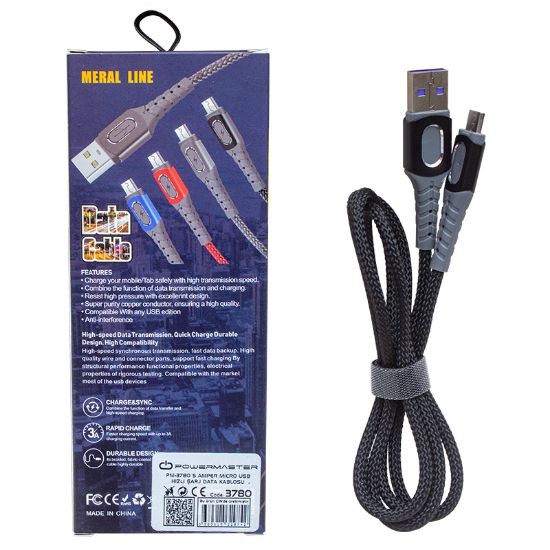 POWERMASTER PM-3780 5 AMPER MICRO USB ÖRGÜLÜ HIZLI ŞARJ DATA KABLOSU resmi