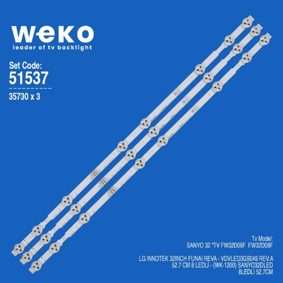 WKSET-6537 35730X3 LG INNOTEK 32INCH FUNAI REVA - VDVLED0GS049 REV.A  3 ADET LED BAR resmi