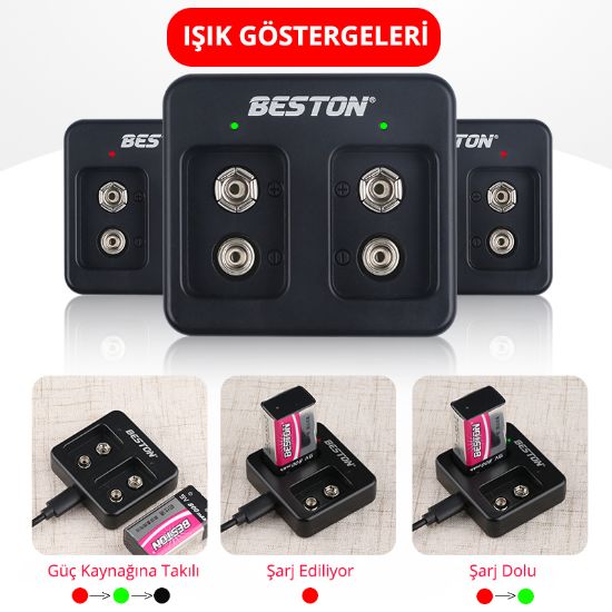 BESTON M7005 SİYAH 2X9 VOLT PİL ŞARJ CİHAZI resmi