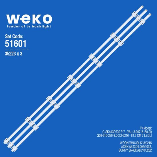 WKSET-6601 35223X3 E-SKA43D730 3*7 - YAL13-00715150-00-G08-210-220-3.2-3.4  3 ADET LED BAR (50675 İLE UYUMLU) resmi