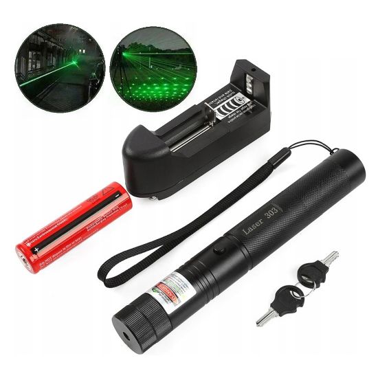 POWERMASTER OM-1201 18650 PİLLİ ŞARJLI ANAHTAR EMNİYETLİ YEŞİL LAZER POINTER (50 KM) resmi