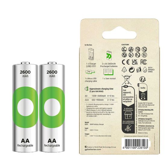 GP RECYKO E221 2 X 2600 MAH R6 AA PİLLİ PİL ŞARJ CİHAZI (GP-E221/270AHCER21-2GTLB2) resmi