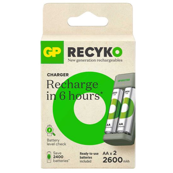 GP RECYKO E221 2 X 2600 MAH R6 AA PİLLİ PİL ŞARJ CİHAZI (GP-E221/270AHCER21-2GTLB2) resmi