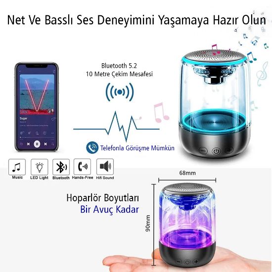 MAGICVOICE MV-24695 600 MAH TAŞINABİLİR RGB MİKROFONLU AUX/TF/BLUETOOTH 3 WATT HOPARLÖR SPEAKER resmi