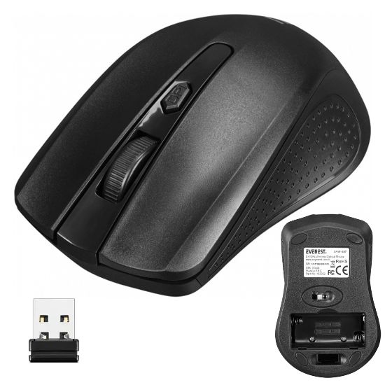 EVEREST SMW-487 USB SİYAH 2.4GHZ 1500 DPI OPTİK KABLOSUZ MOUSE resmi