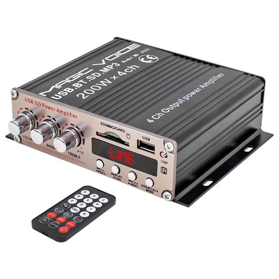 MAGICVOICE MV-6222 ASANSÖR - MOTOSİKLET MİNİ 12V 200W UK/USB/SD 4 KANAL PAZARCI ANFİSİ resmi