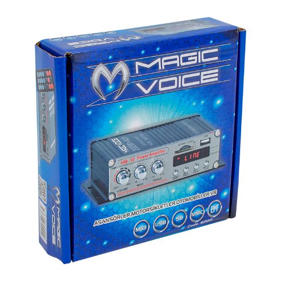 MAGICVOICE MV-6222 ASANSÖR - MOTOSİKLET MİNİ 12V 200W UK/USB/SD 4 KANAL PAZARCI ANFİSİ resmi