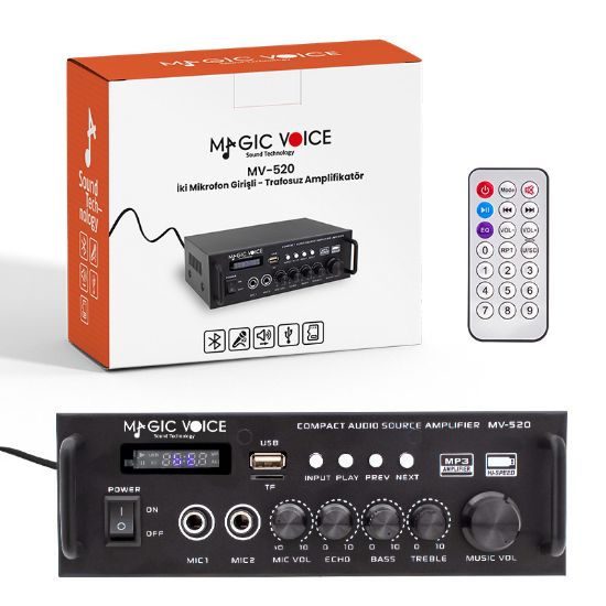 MAGICVOICE MV-520 30W USB/SD/UK BLUETOOTH EKO-2 MİK.TDA 7377 Lİ *2 GİRİŞ UKLI 220/12V TRAFOSUZ ANFİ resmi